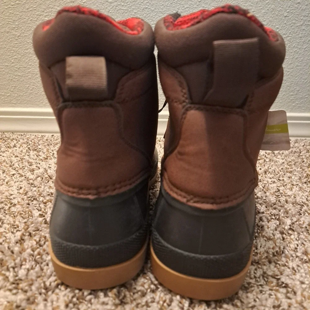 Eddie Bauer Men's Donner Duck Boots Brown Waterproof Plaid Lined‎ New Size 9